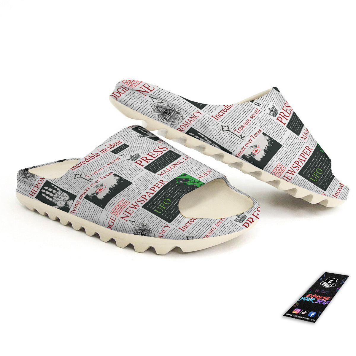 Newspaper Aliens Topic Print Pattern Sandals-grizzshop