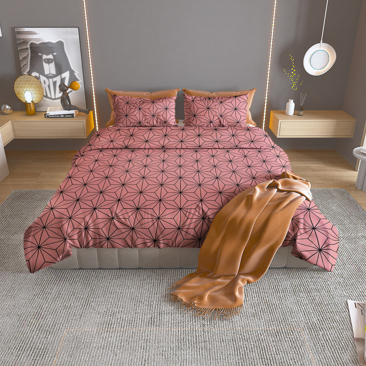 Nezuko Print Pattern Duvet Cover Bedding Set-grizzshop