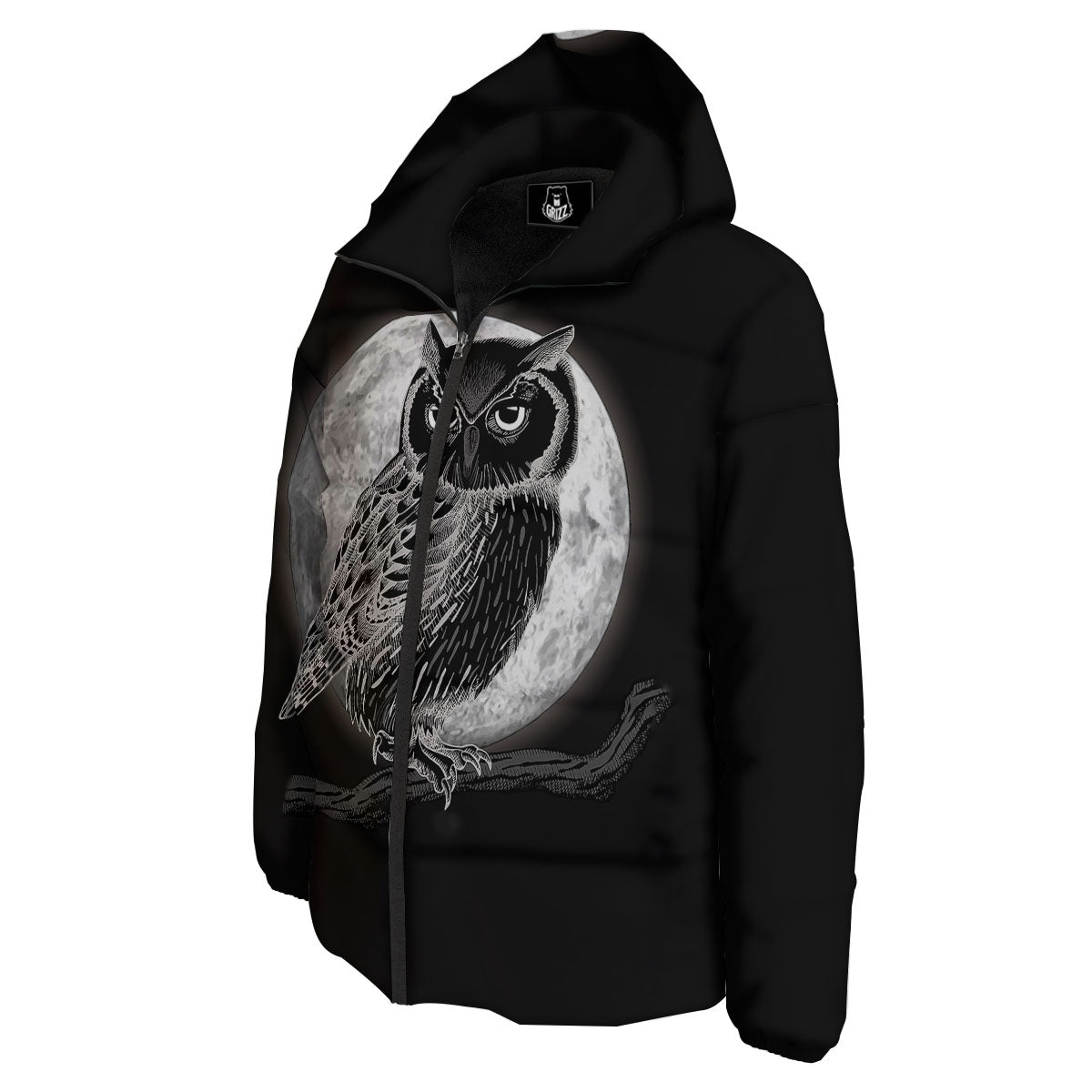 Night Owl Full Moon Print Down Jacket-grizzshop