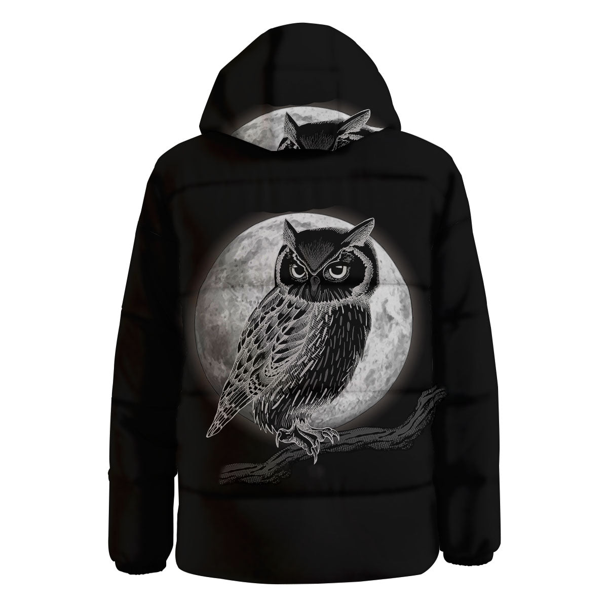 Night Owl Full Moon Print Down Jacket-grizzshop