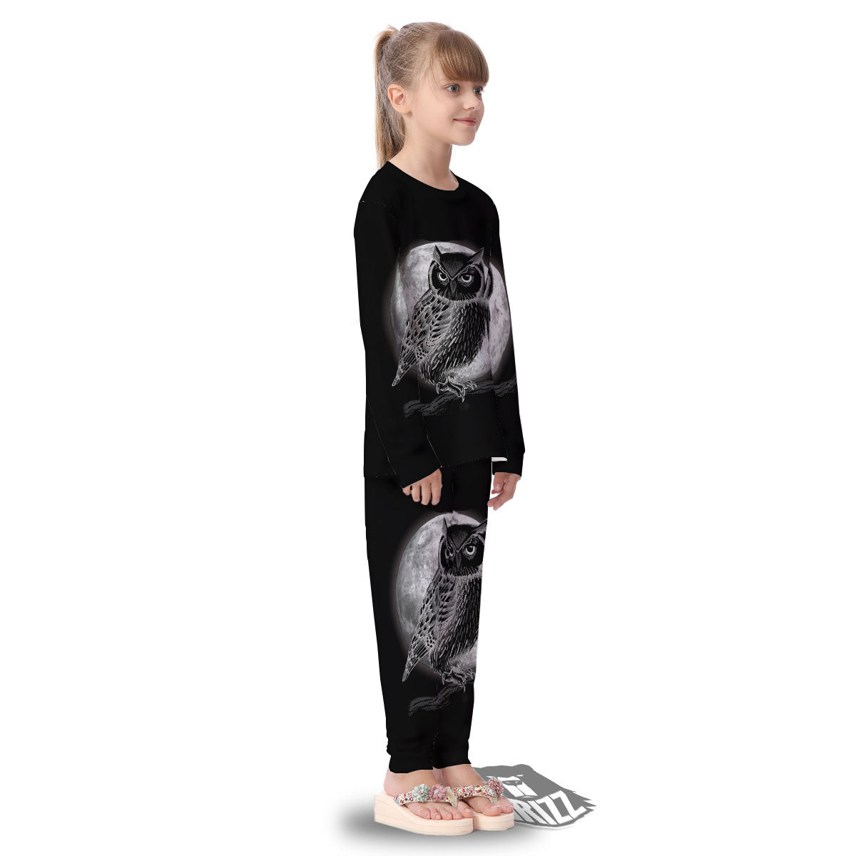 Night Owl Full Moon Print Kid's Pajamas-grizzshop