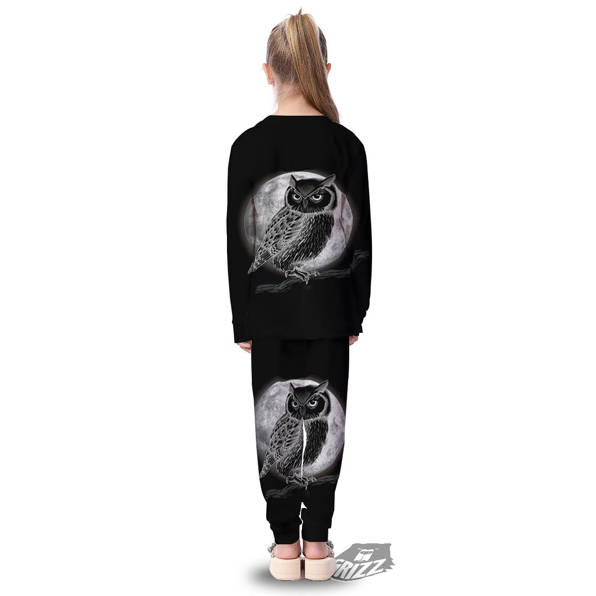 Night Owl Full Moon Print Kid's Pajamas-grizzshop