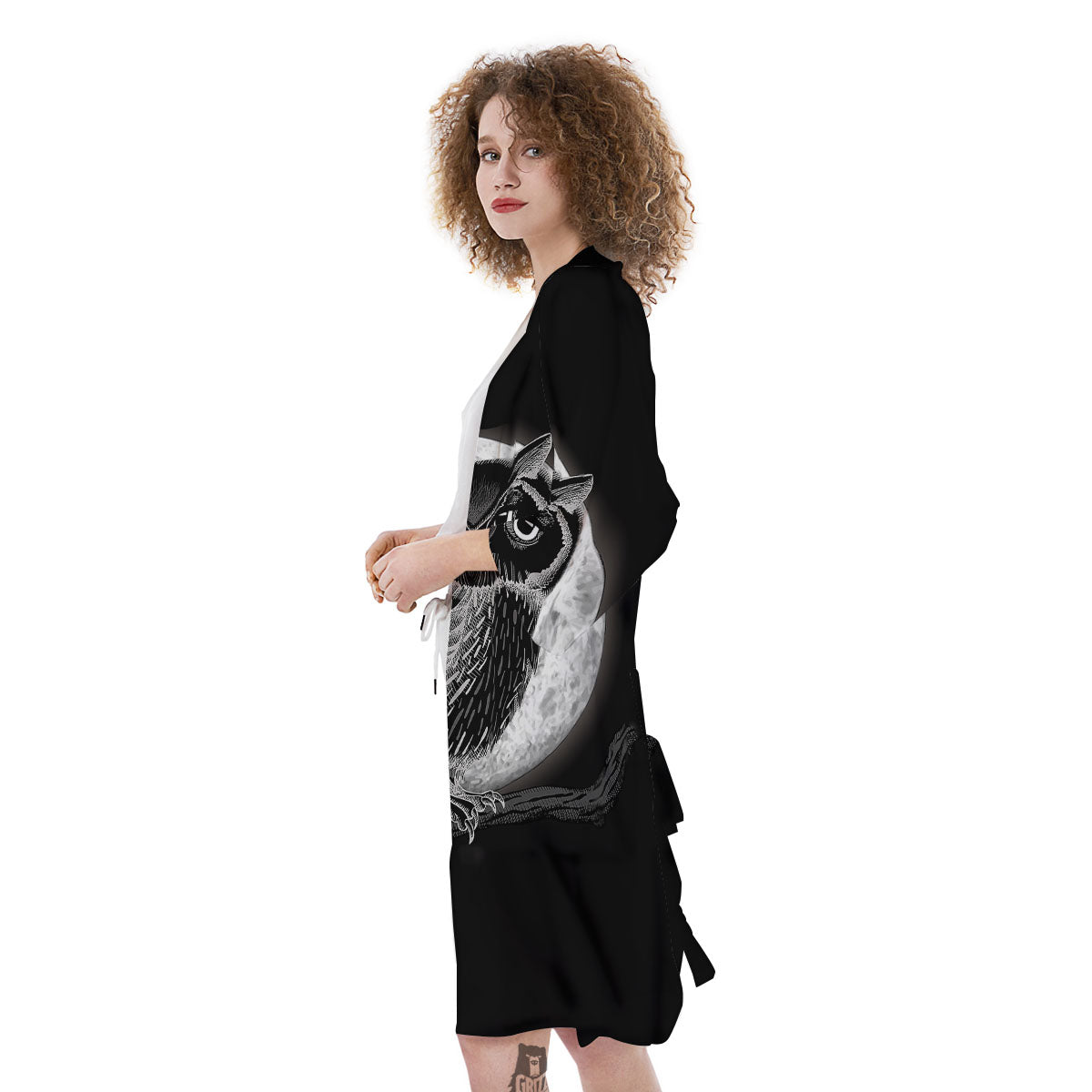 Night Owl Full Moon Print Kimono-grizzshop