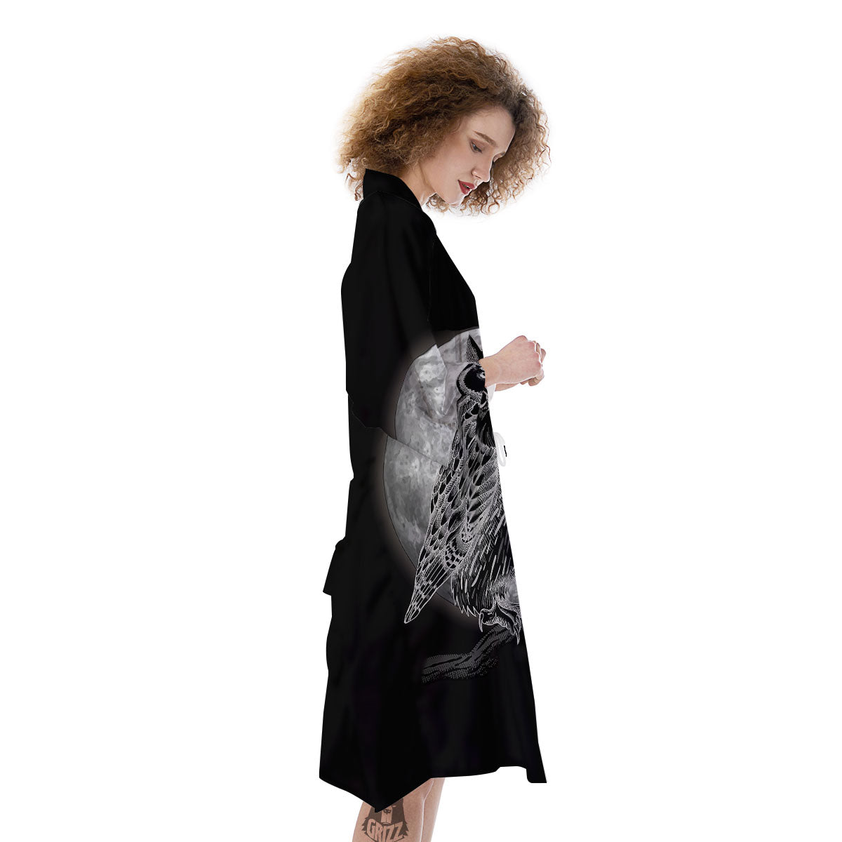 Night Owl Full Moon Print Kimono-grizzshop
