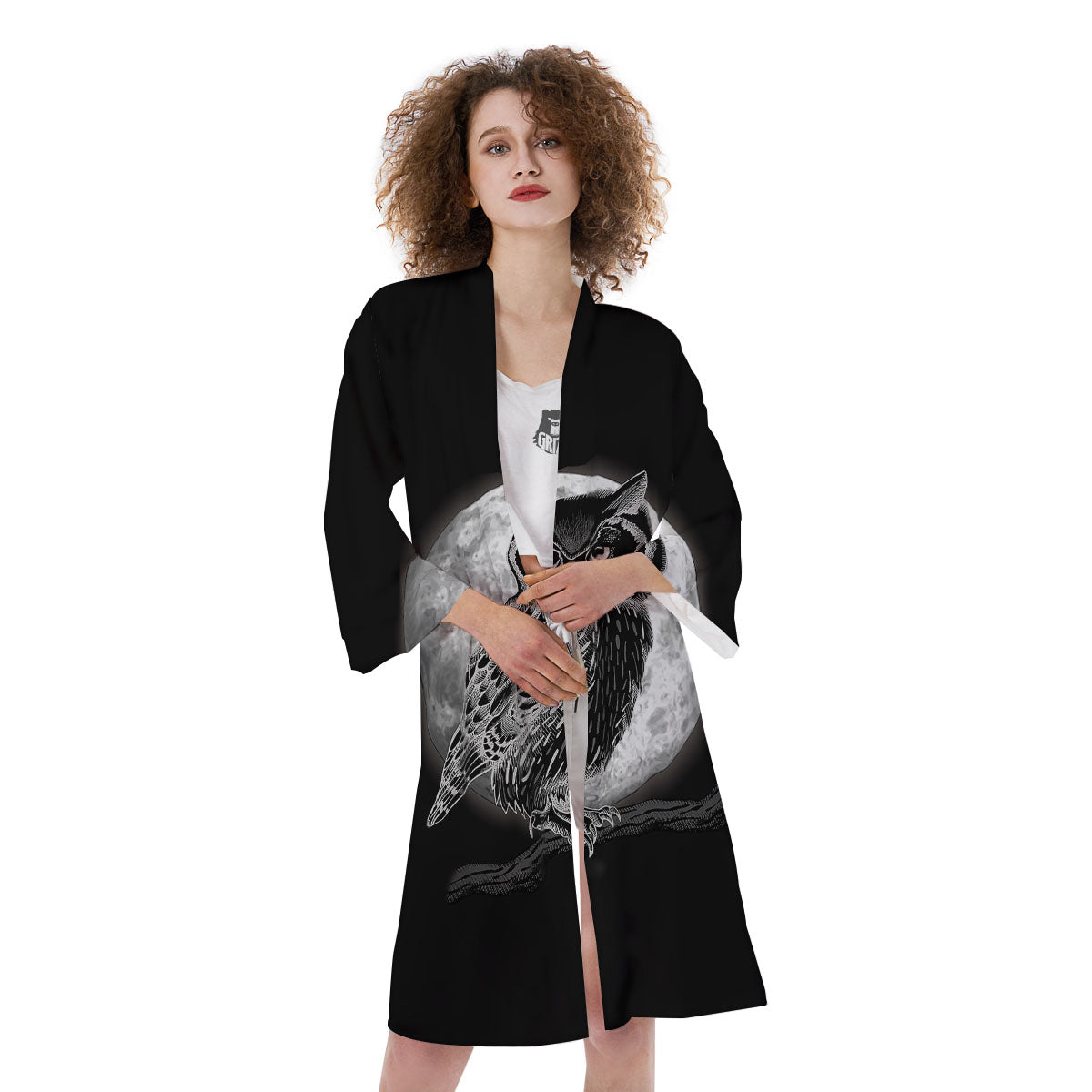 Night Owl Full Moon Print Kimono-grizzshop