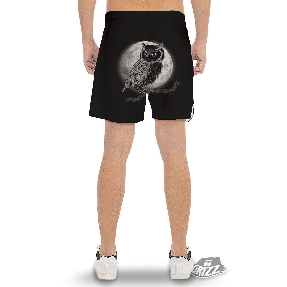 Night Owl Full Moon Print Men's Gym Shorts-grizzshop