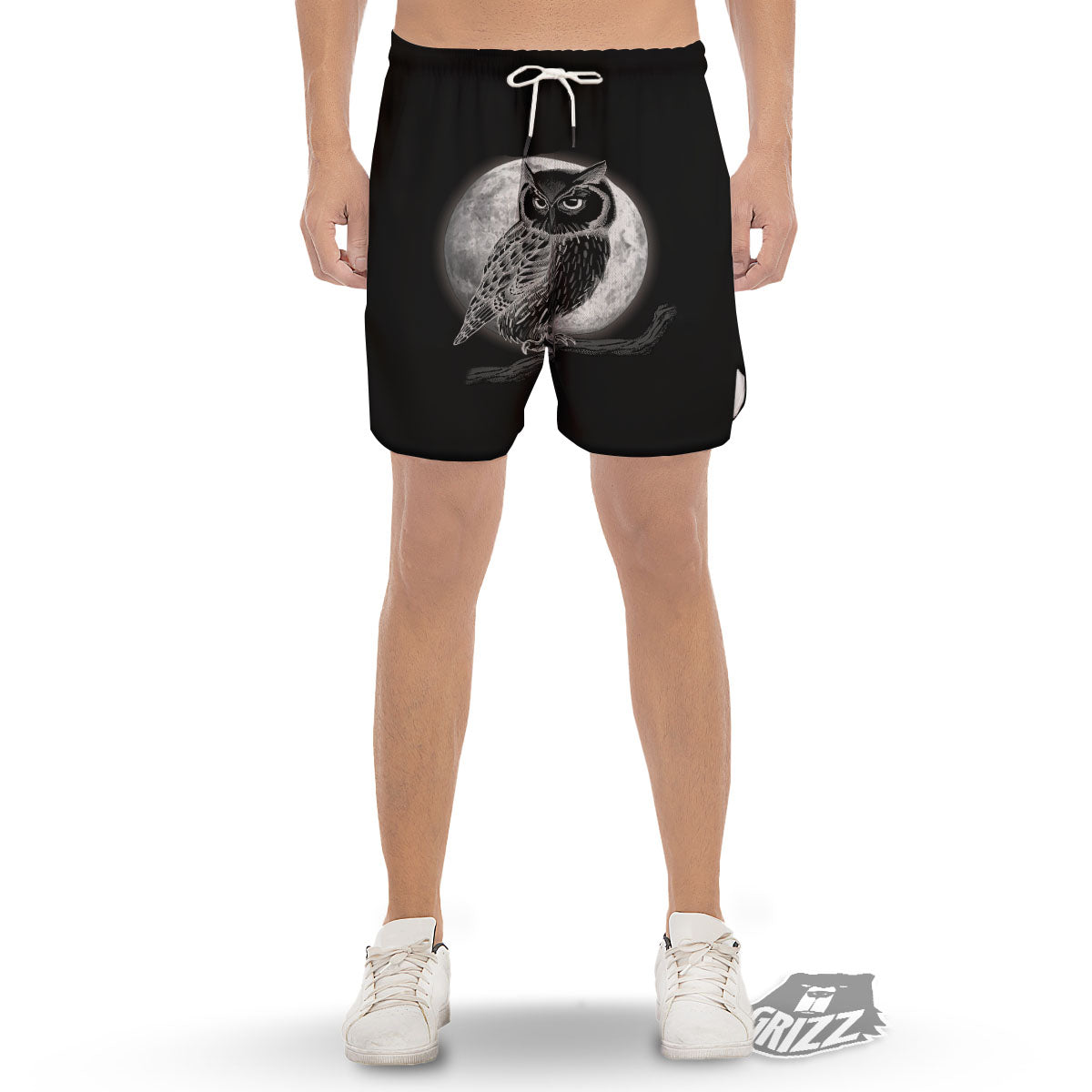 Night Owl Full Moon Print Men's Gym Shorts-grizzshop