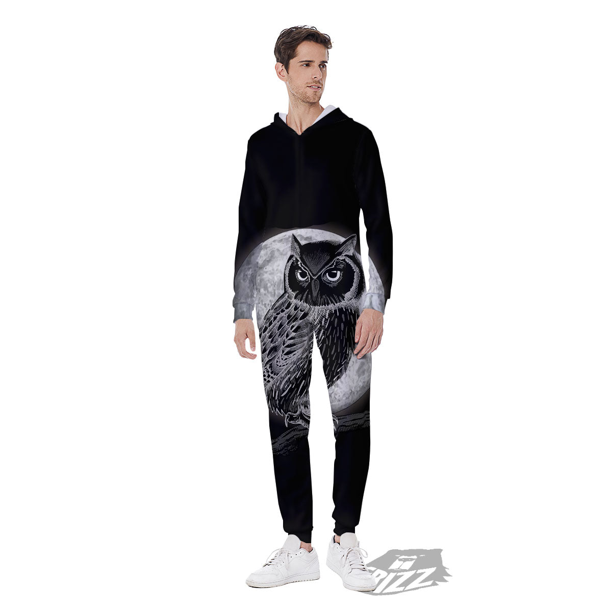 Night Owl Full Moon Print Men's Jumpsuit-grizzshop