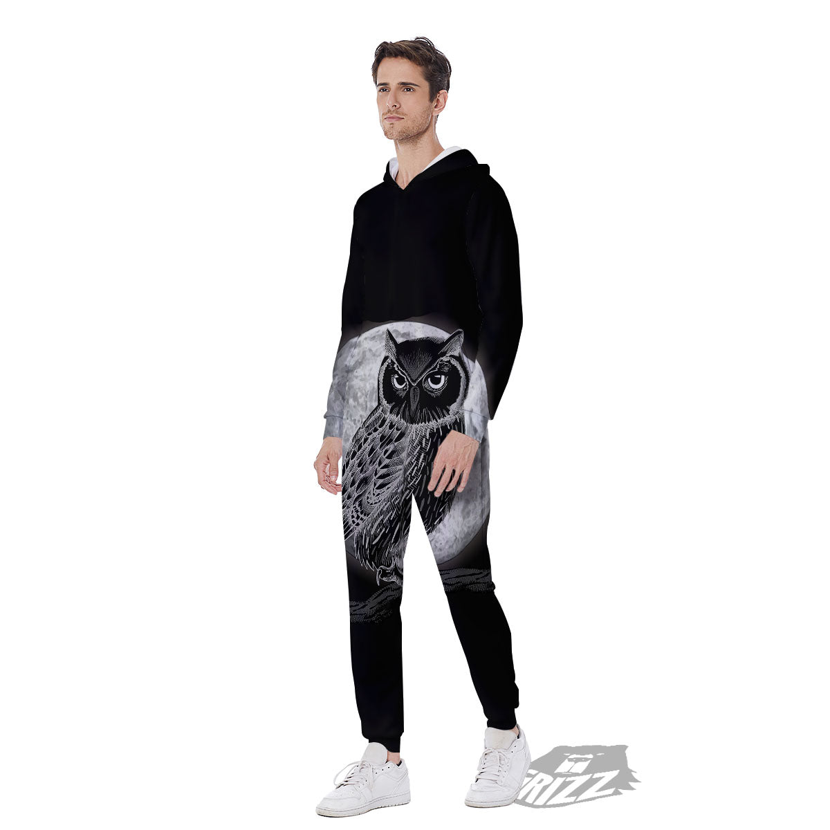 Night Owl Full Moon Print Men's Jumpsuit-grizzshop