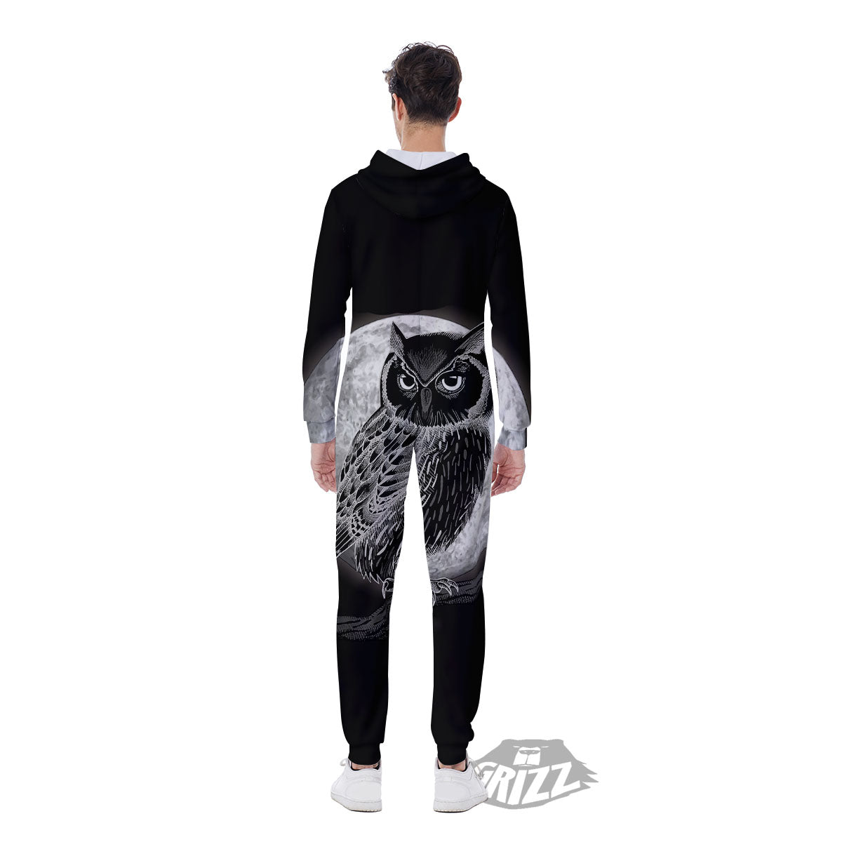 Night Owl Full Moon Print Men's Jumpsuit-grizzshop