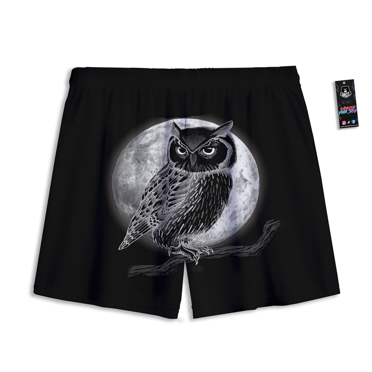 Night Owl Full Moon Print Mesh Shorts
