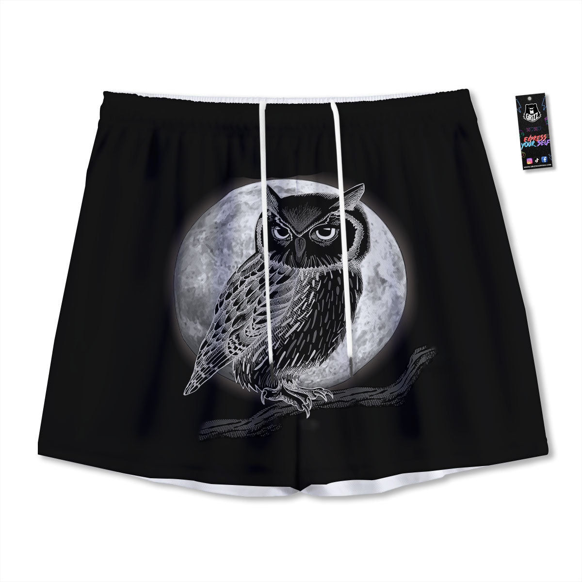 Night Owl Full Moon Print Mesh Shorts