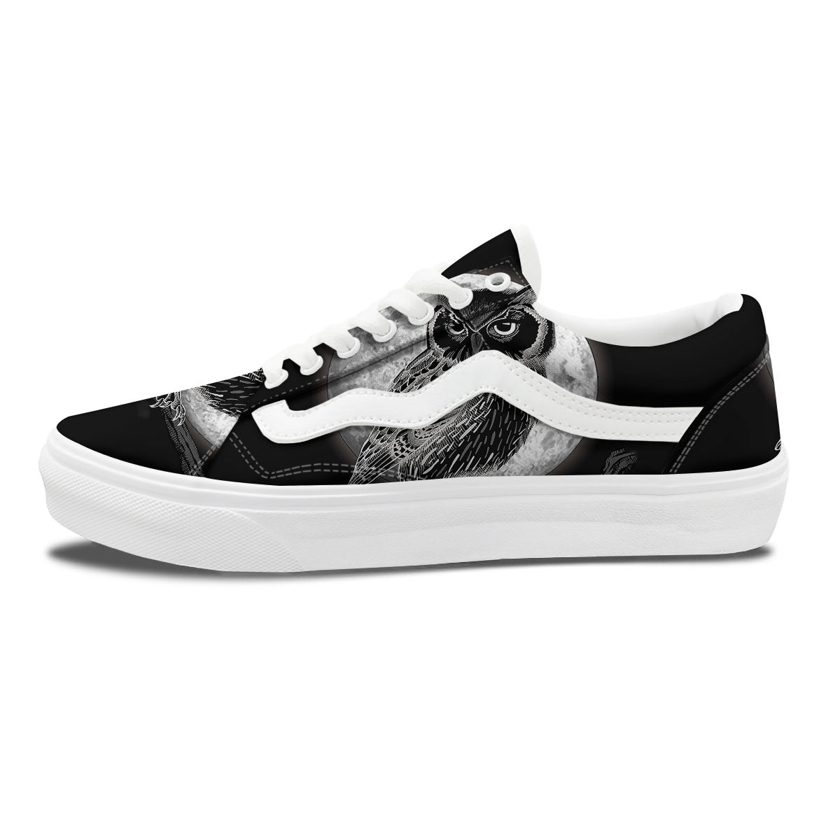 Night Owl Full Moon Print Skate Shoes-grizzshop