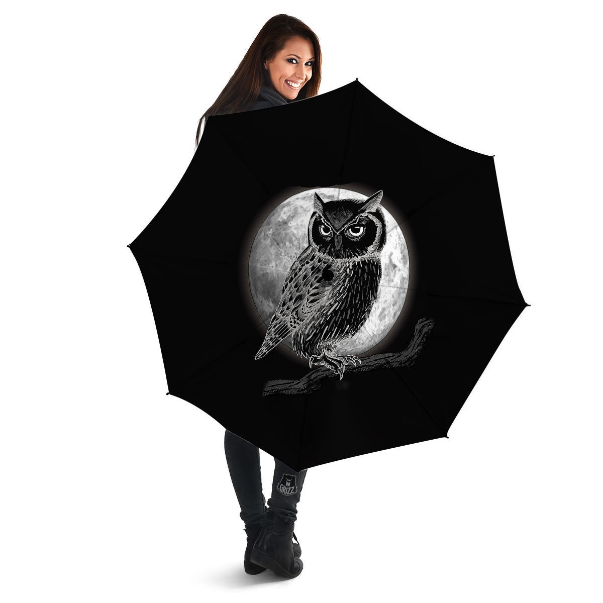 Night Owl Full Moon Print Umbrella-grizzshop