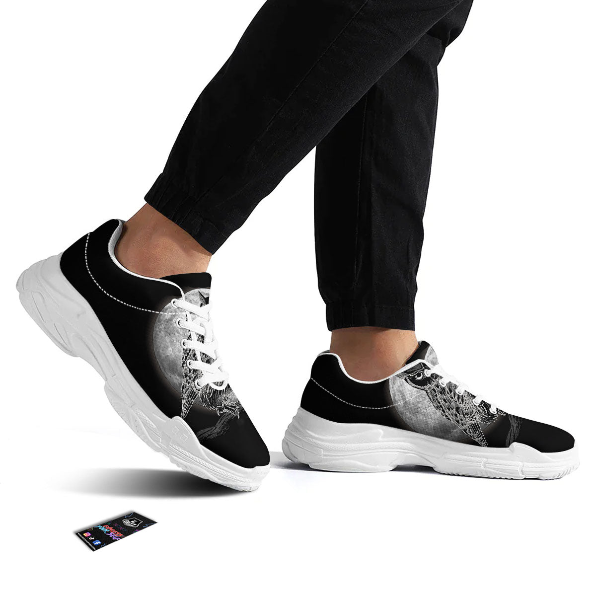 Night Owl Full Moon Print White Chunky Shoes-grizzshop