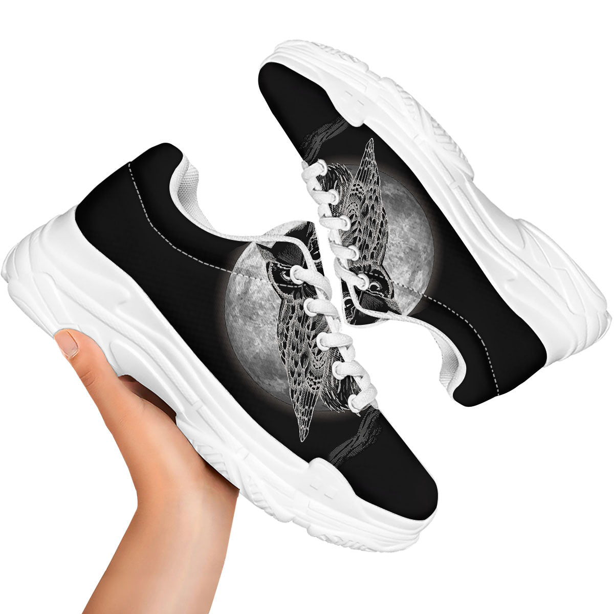 Night Owl Full Moon Print White Chunky Shoes-grizzshop