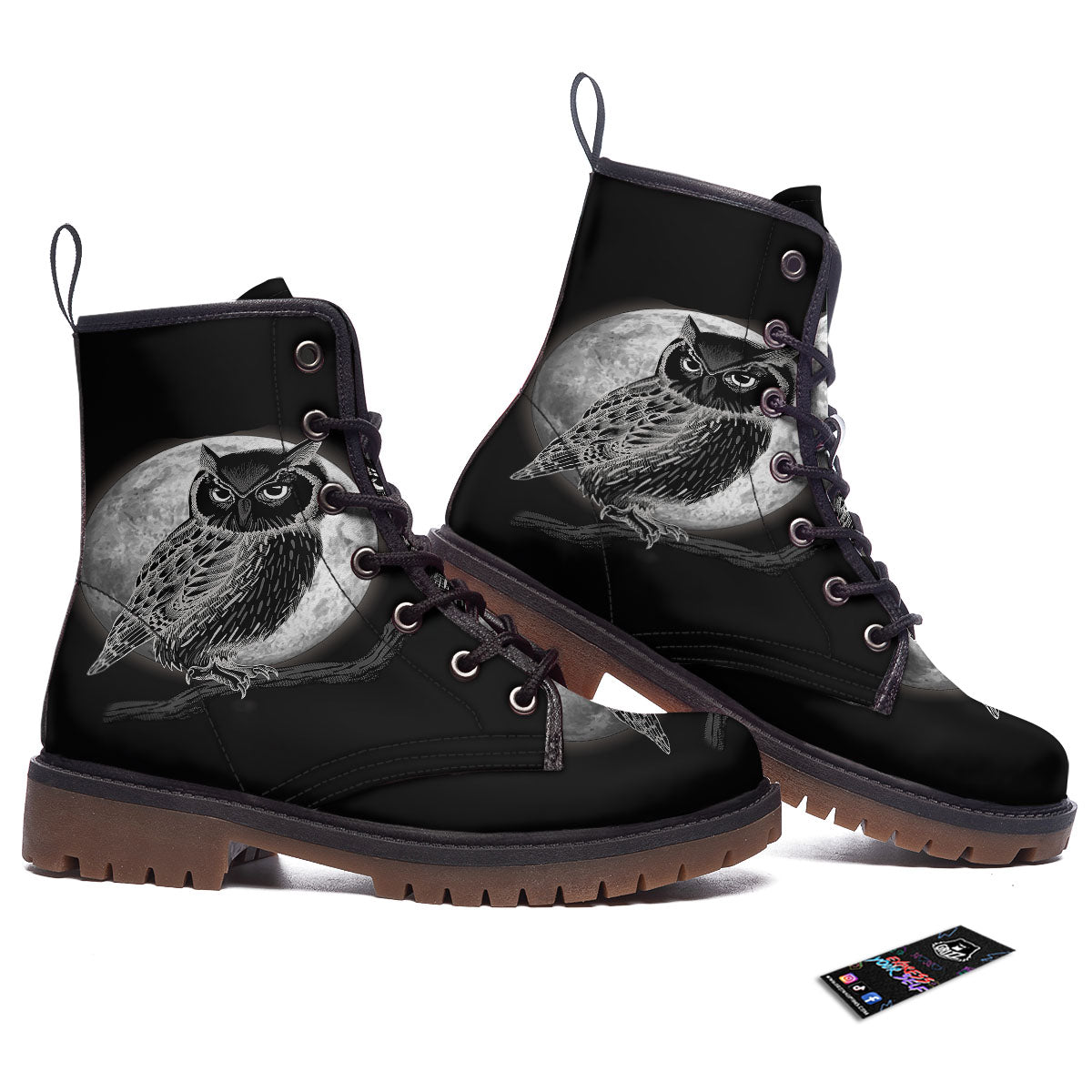 Night Owl Full Moon Print Work Boots-grizzshop