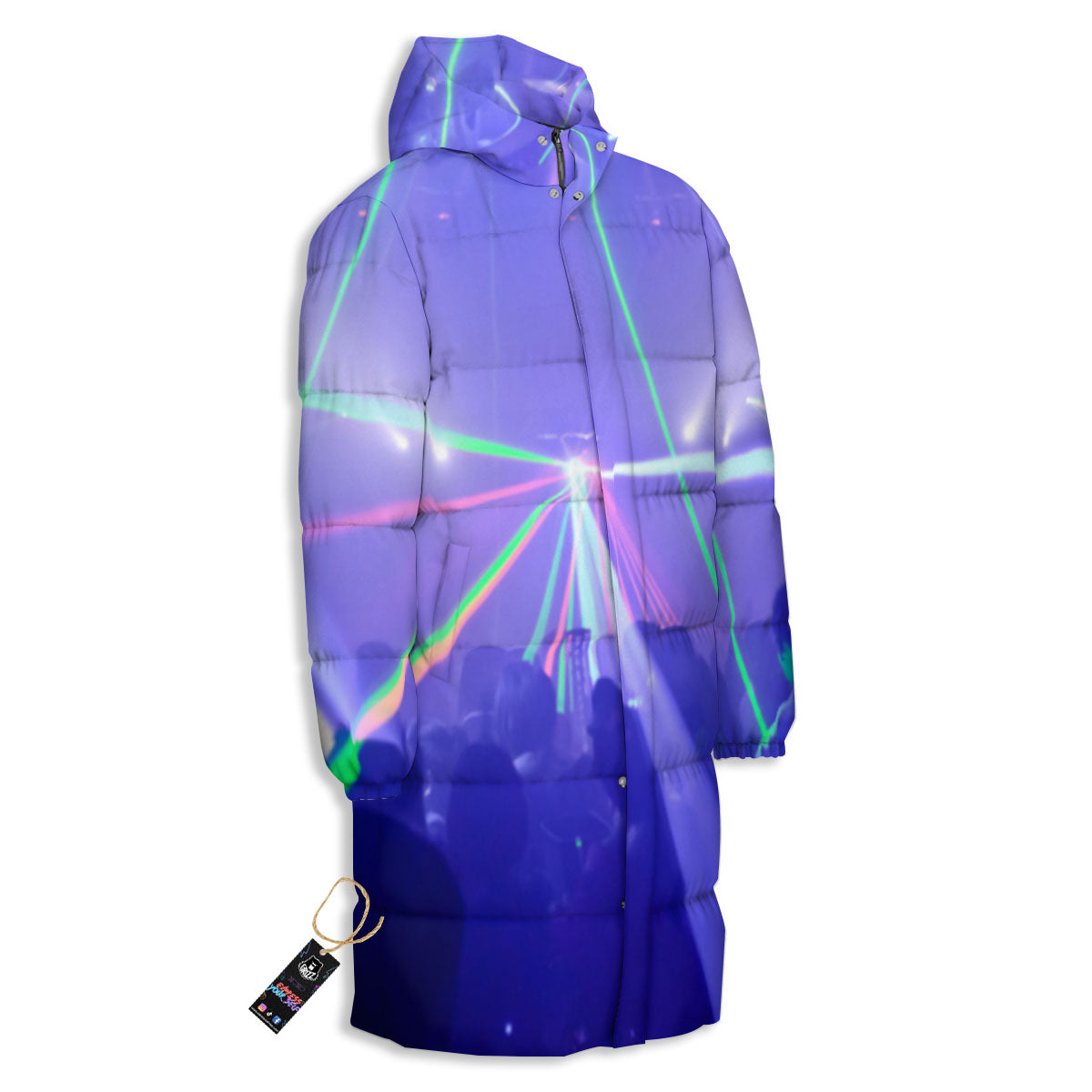Nightclub EDM Party Print Long Down Jacket-grizzshop