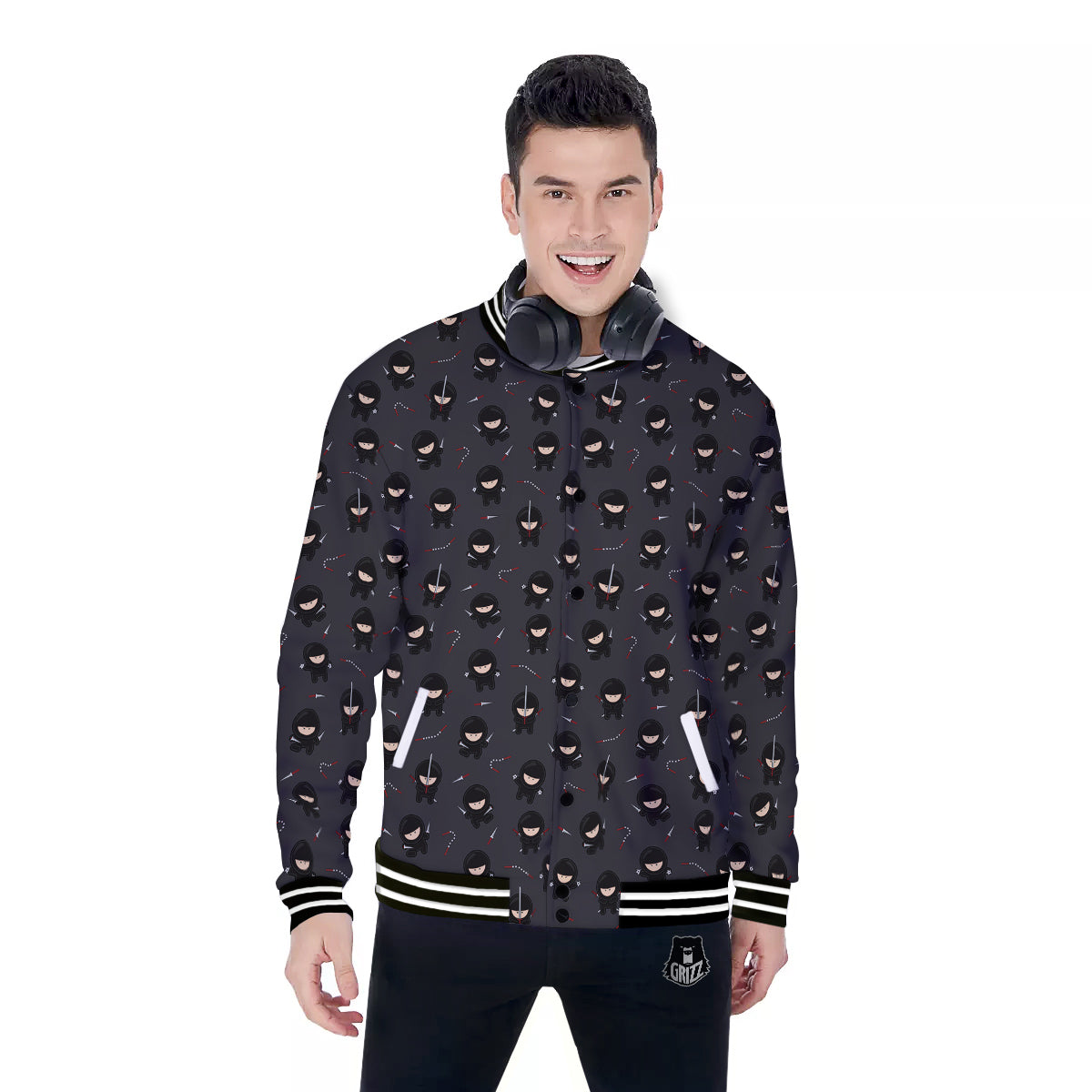 Ninja Cute Print Pattern Baseball Jacket-grizzshop