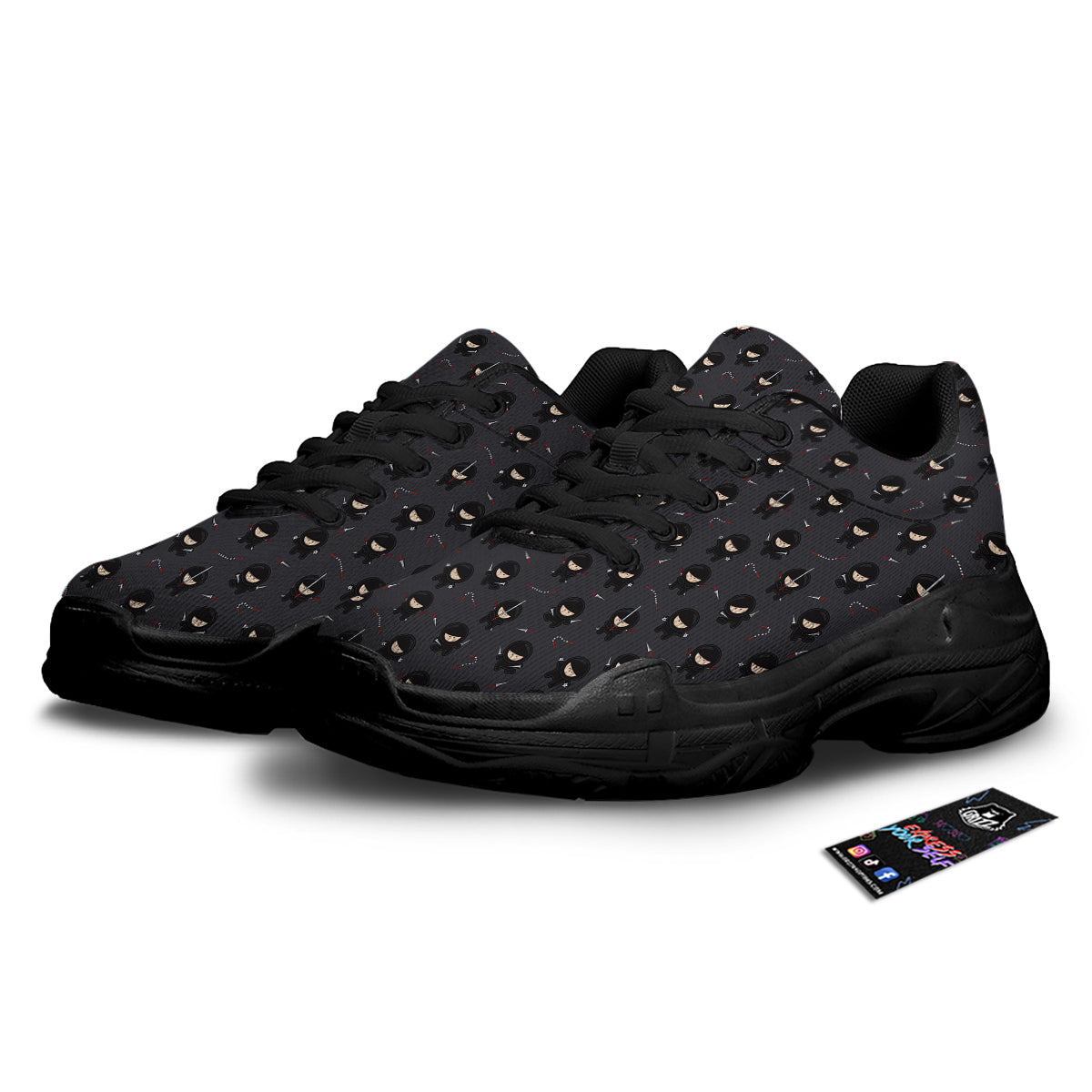 Ninja Cute Print Pattern Black Chunky Shoes-grizzshop