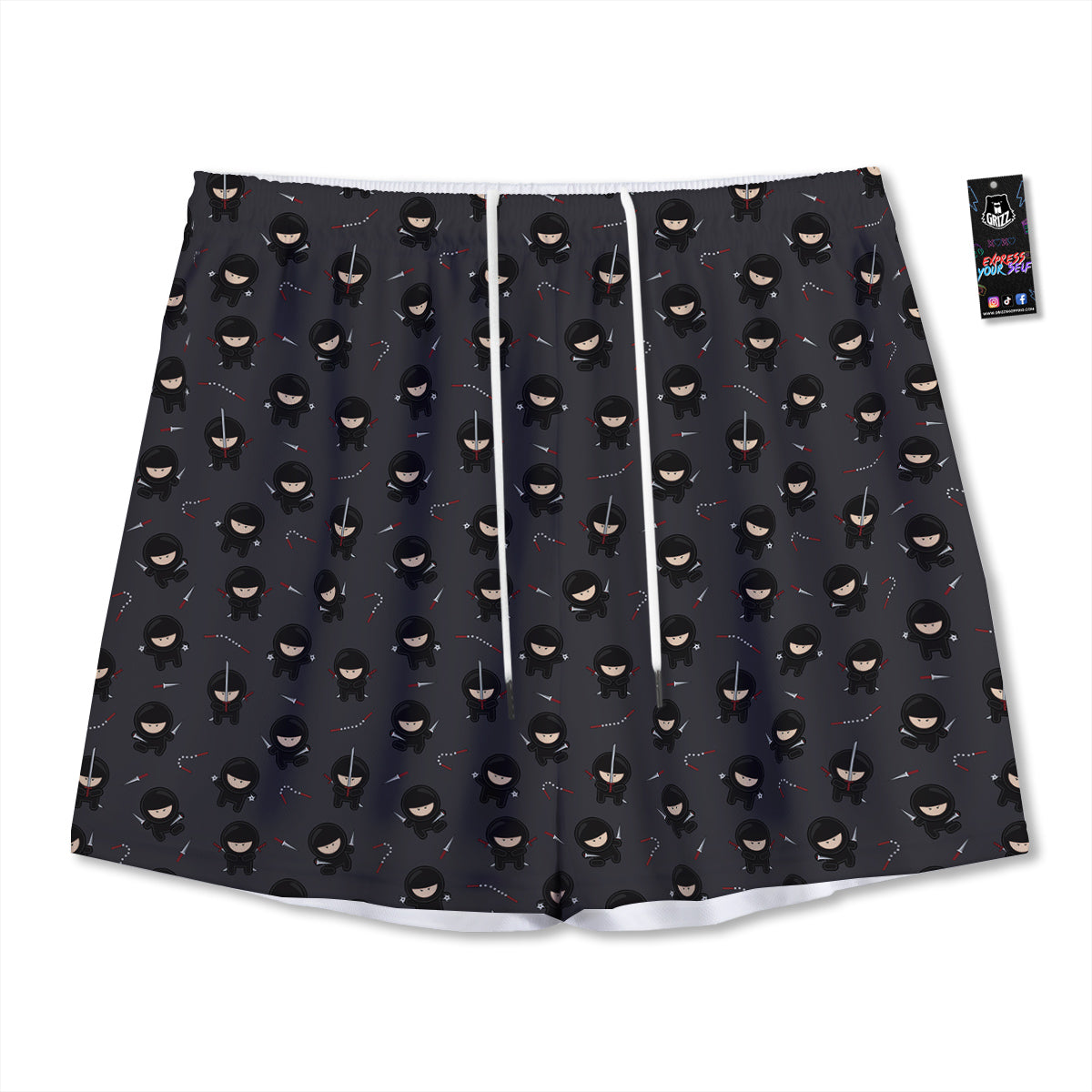 Ninja Cute Print Pattern Mesh Shorts-grizzshop