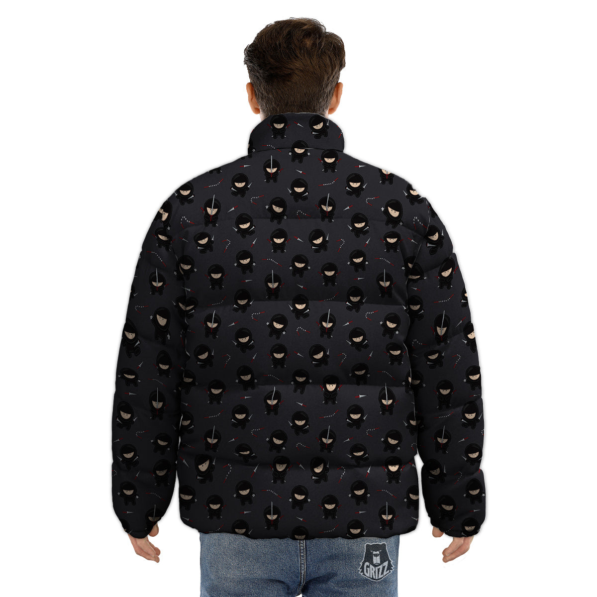 Ninja Cute Print Pattern Puffer Jacket-grizzshop