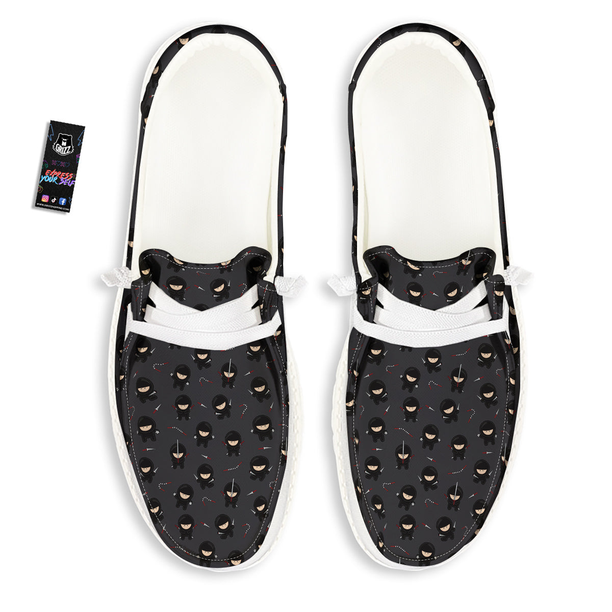 Ninja Cute Print Pattern White Loafers-grizzshop