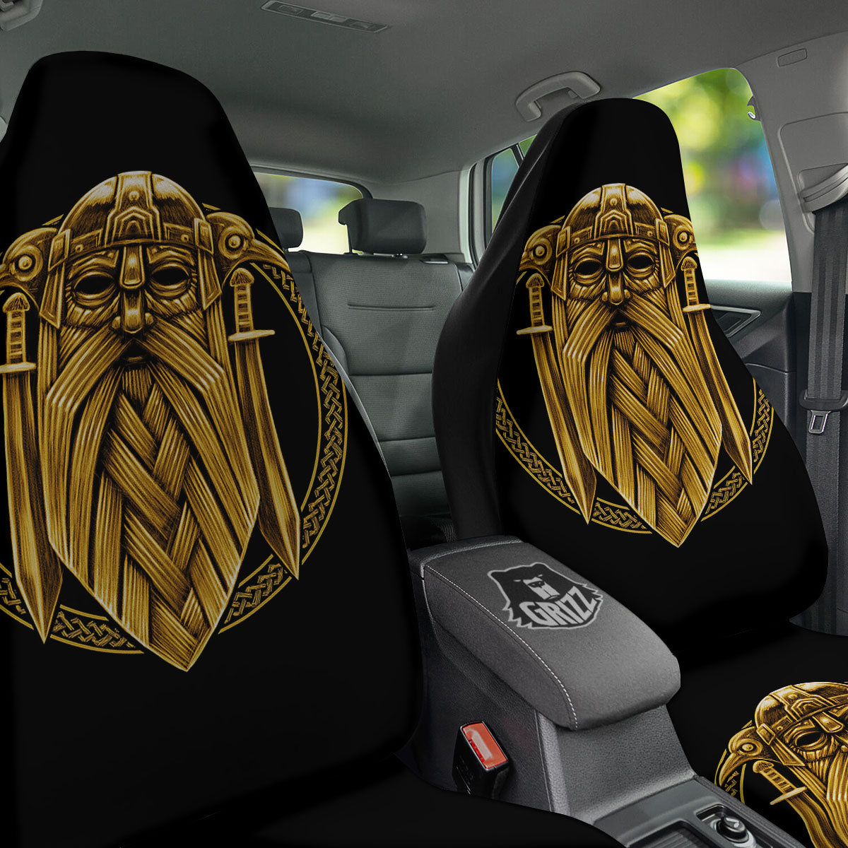 Norse God Odin Gold Viking Print Car Seat Covers-grizzshop