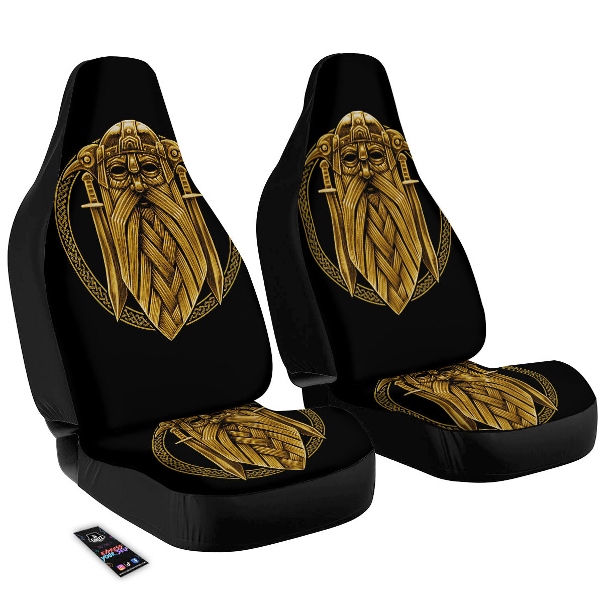 Norse God Odin Gold Viking Print Car Seat Covers-grizzshop