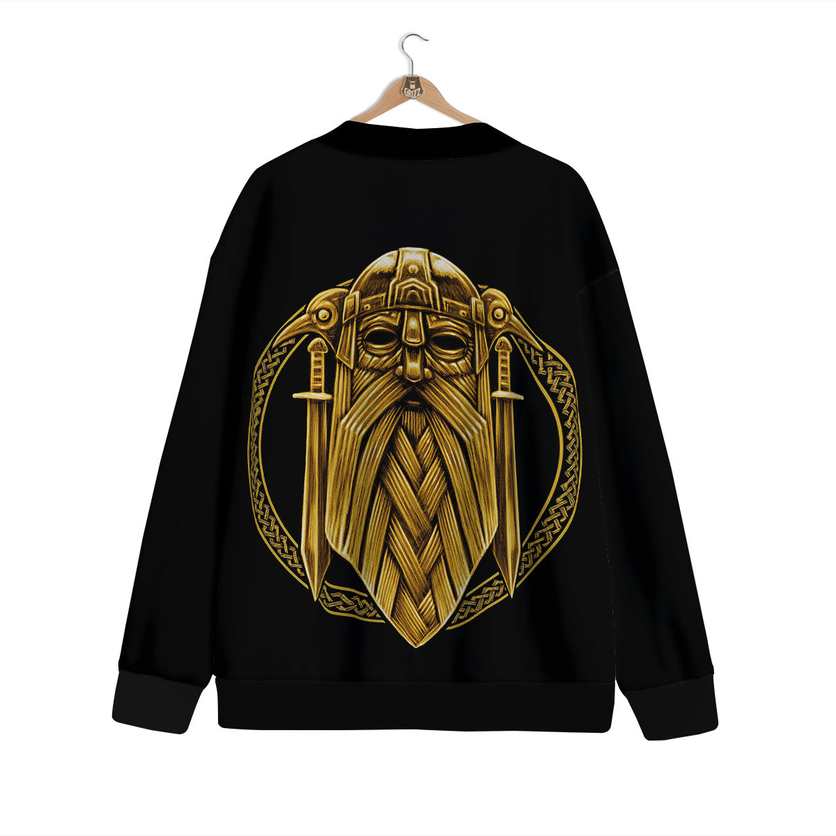 Norse God Odin Gold Viking Print Cardigan-grizzshop