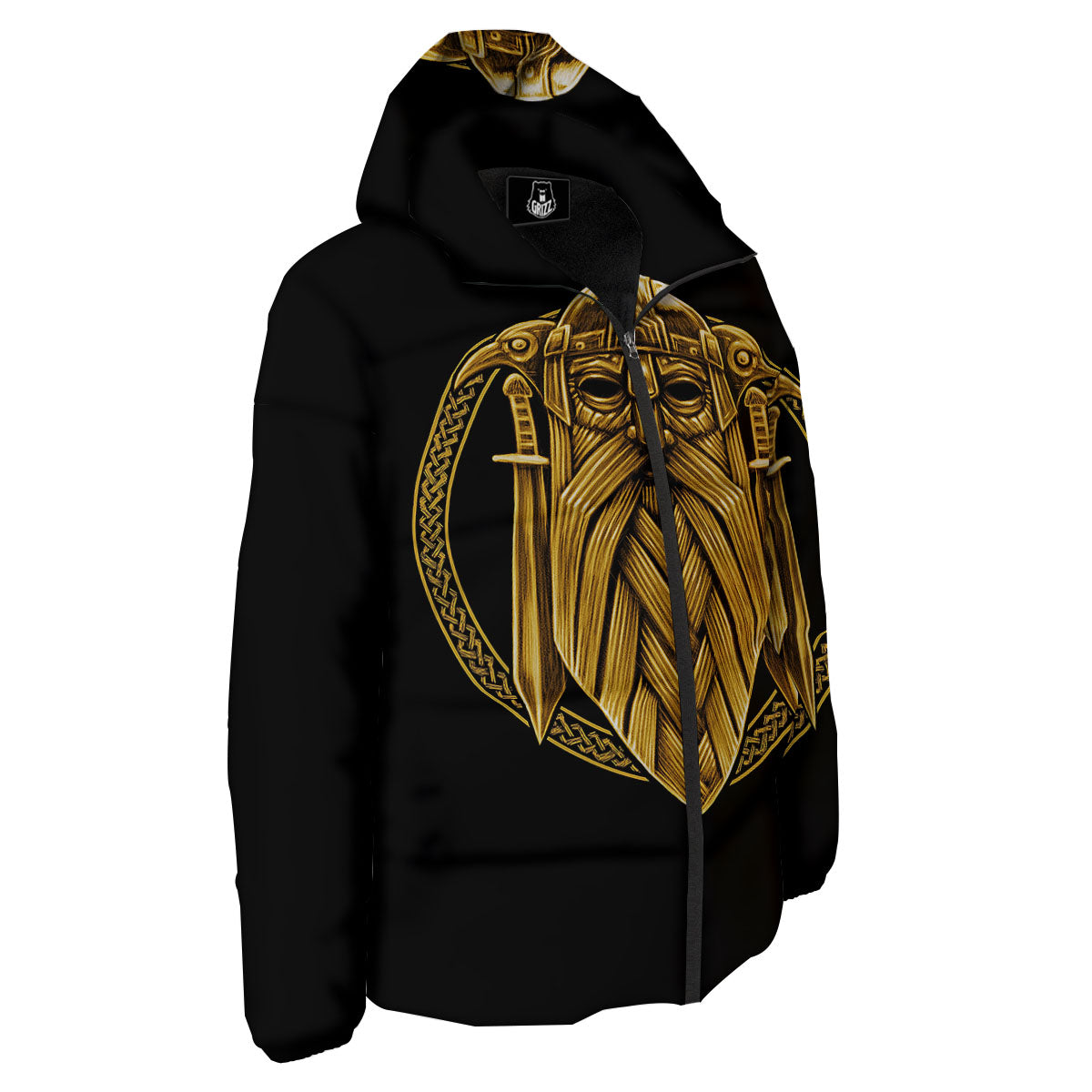 Norse God Odin Gold Viking Print Down Jacket-grizzshop