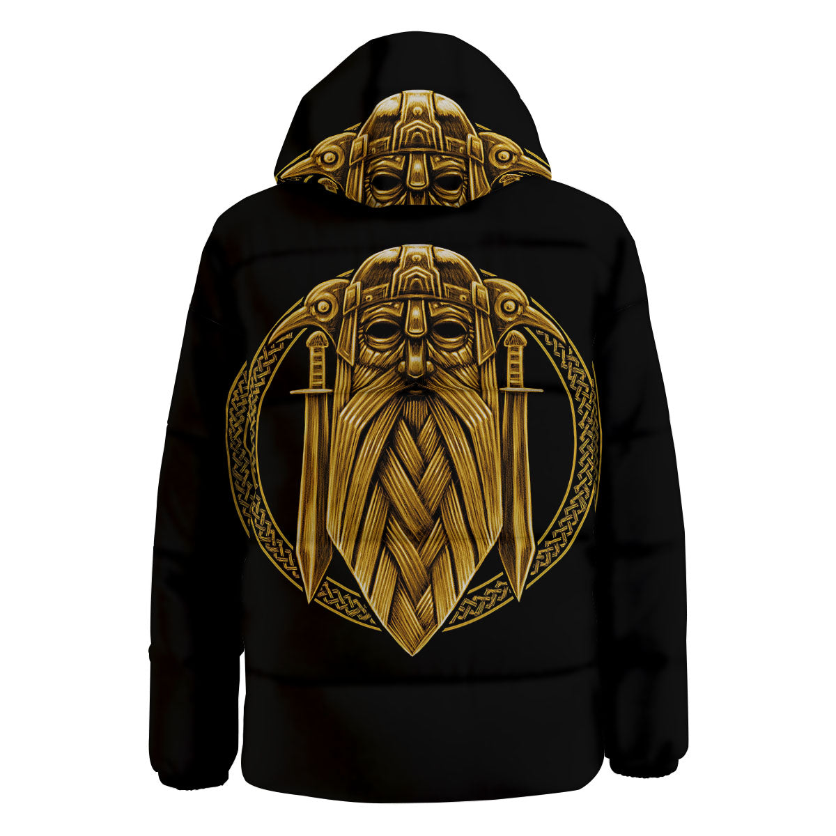 Norse God Odin Gold Viking Print Down Jacket-grizzshop