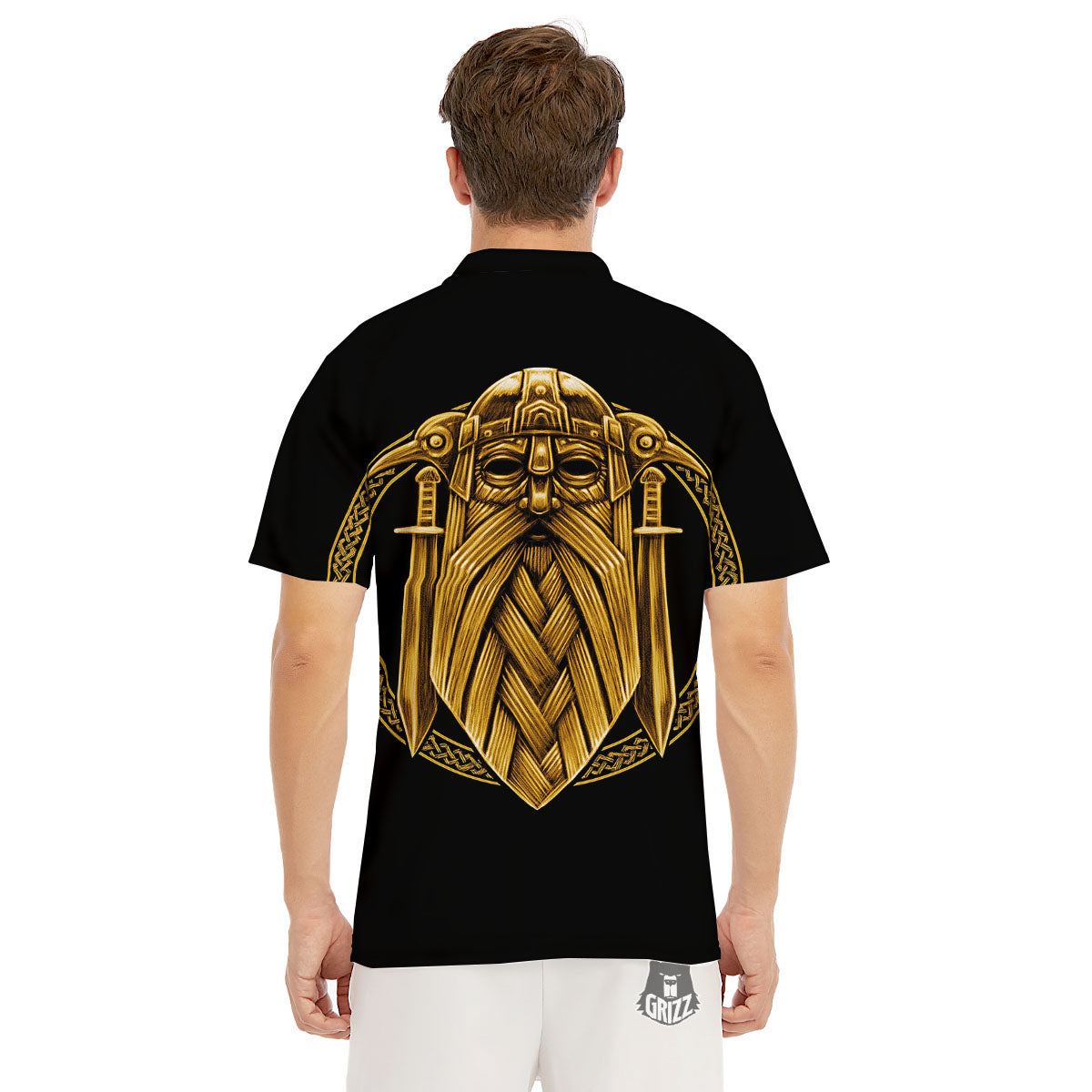 Norse God Odin Gold Viking Print Men's Golf Shirts-grizzshop
