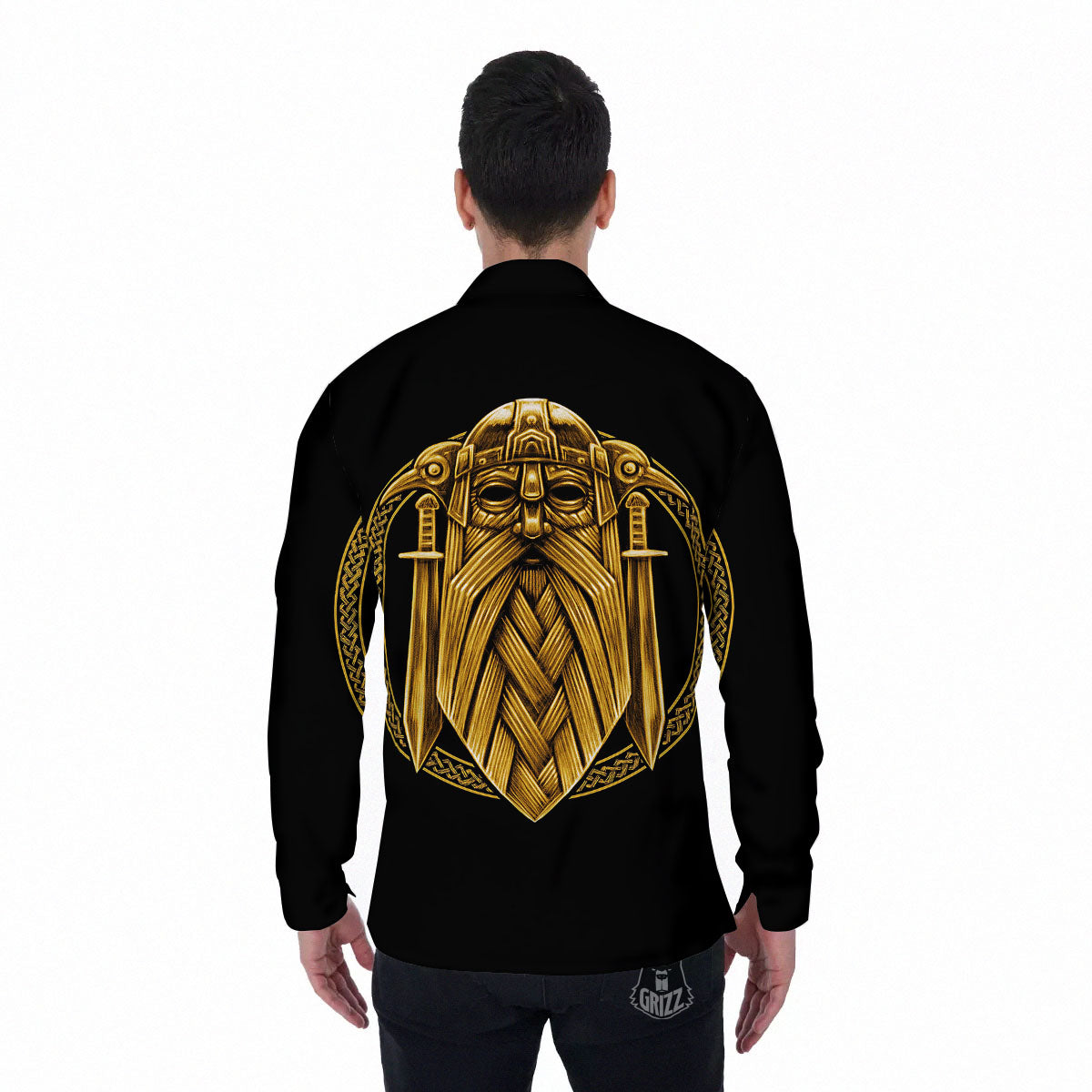 Norse God Odin Gold Viking Print Men's Long Sleeve Shirts-grizzshop