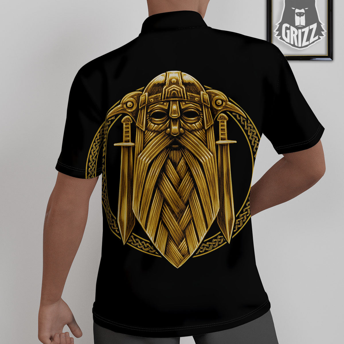 Norse God Odin Gold Viking Print Untucked Shirts-grizzshop