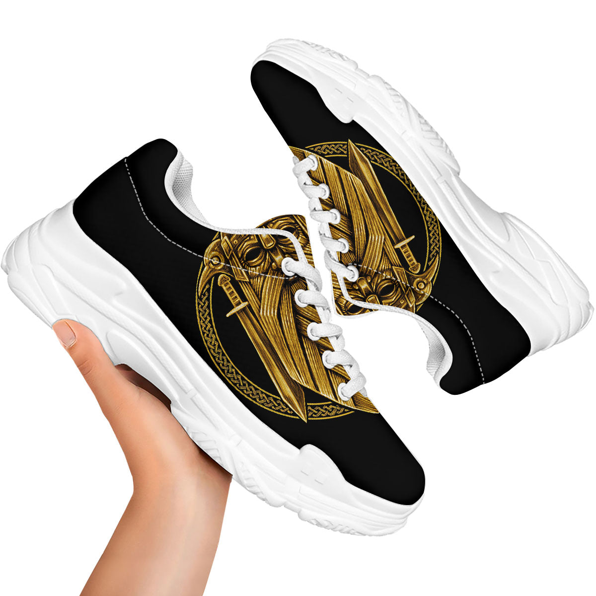Norse God Odin Gold Viking Print White Chunky Shoes-grizzshop