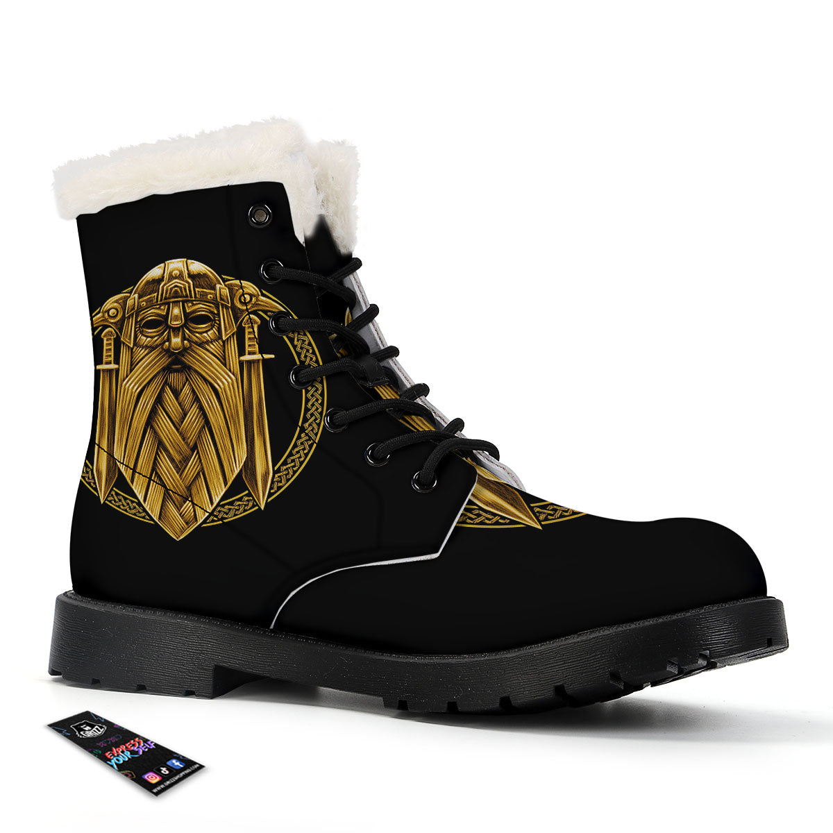 Norse God Odin Gold Viking Print Winter Boots-grizzshop