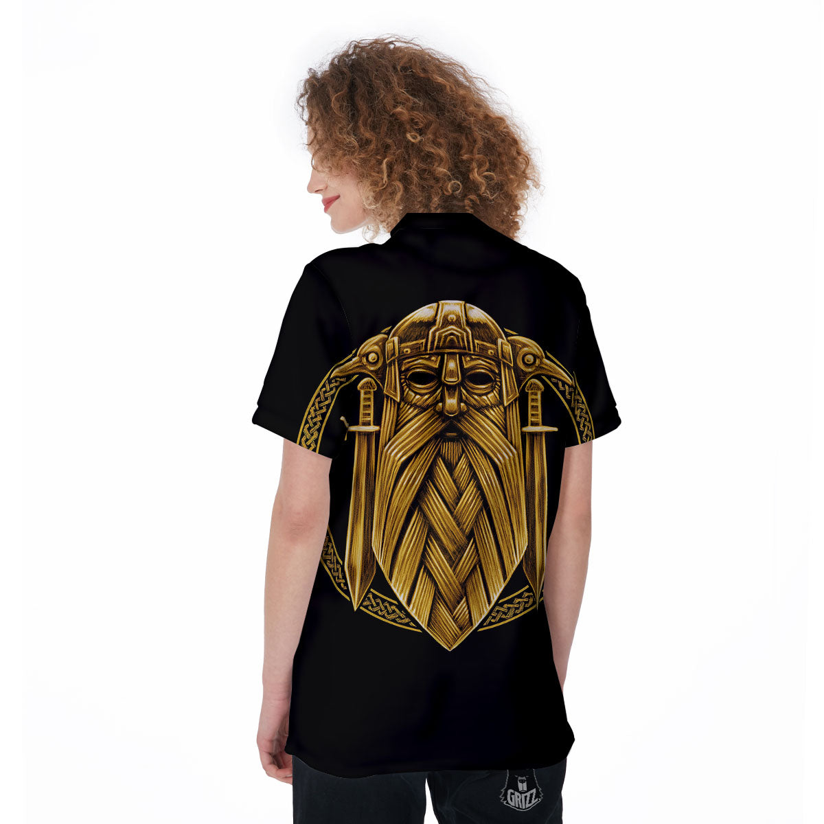 Norse God Odin Gold Viking Print Women's Golf Shirts-grizzshop