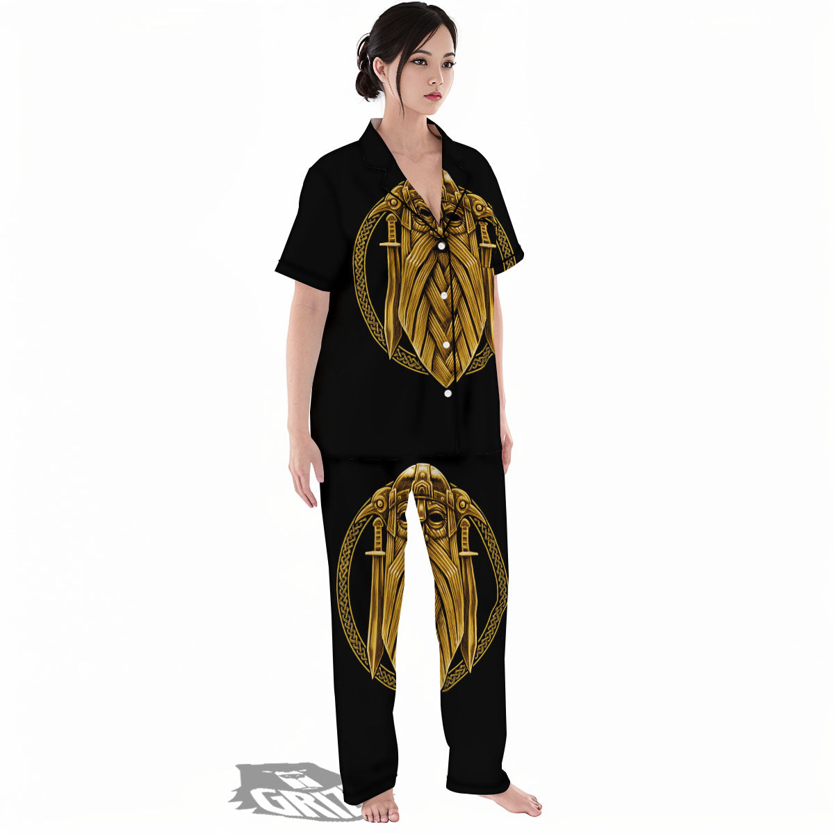 Norse God Odin Gold Viking Print Women's Pajamas Set-grizzshop