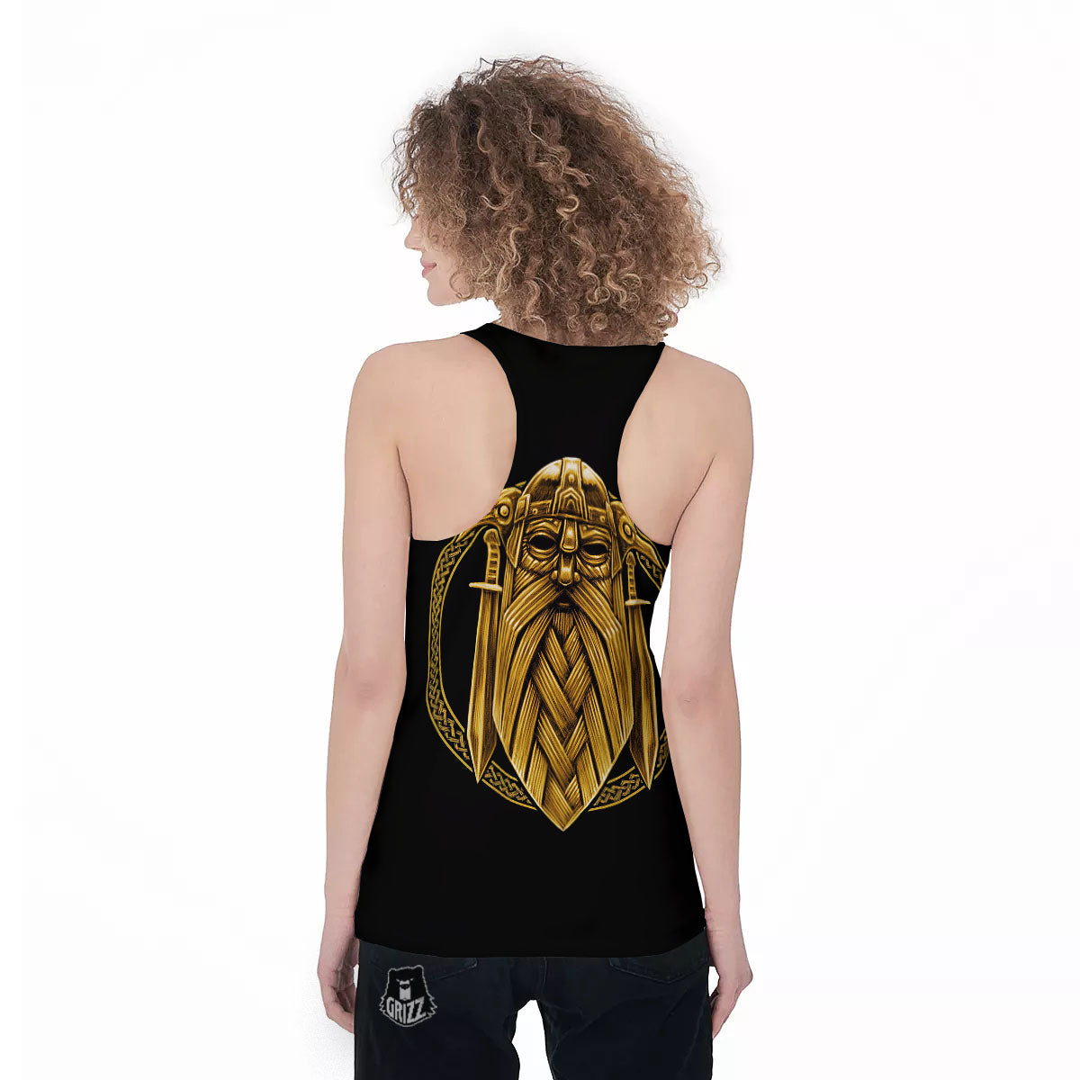 Norse God Odin Gold Viking Print Women's Racerback Tank Top-grizzshop