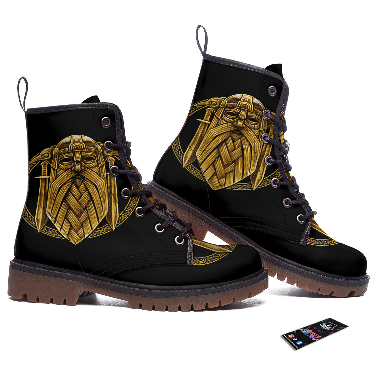 Norse God Odin Gold Viking Print Work Boots-grizzshop