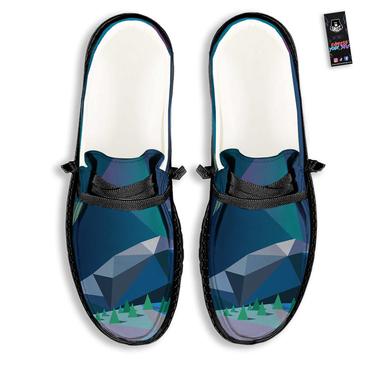 Northern Lights Geometric Polygonal Print Black Loafers-grizzshop