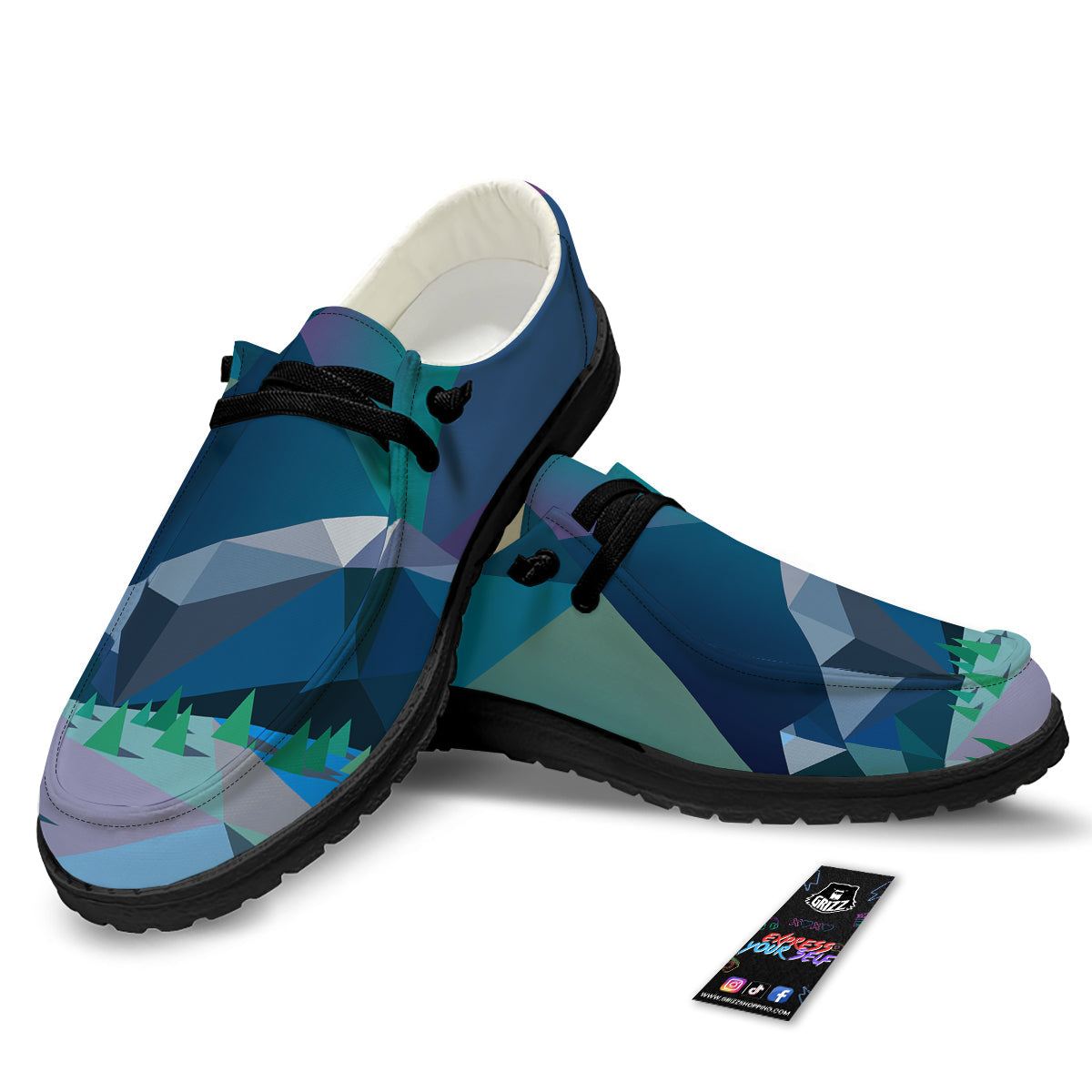 Northern Lights Geometric Polygonal Print Black Loafers-grizzshop