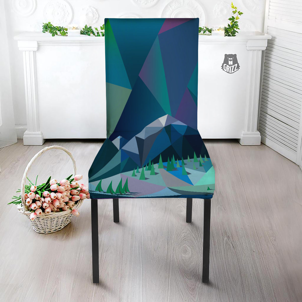 Northern Lights Geometric Polygonal Print Dining Chair Slipcover-grizzshop