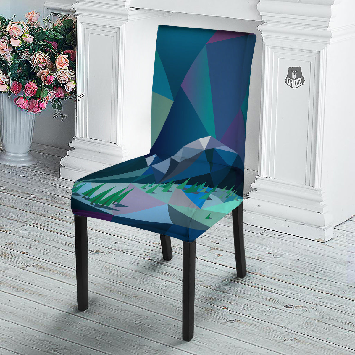 Northern Lights Geometric Polygonal Print Dining Chair Slipcover-grizzshop