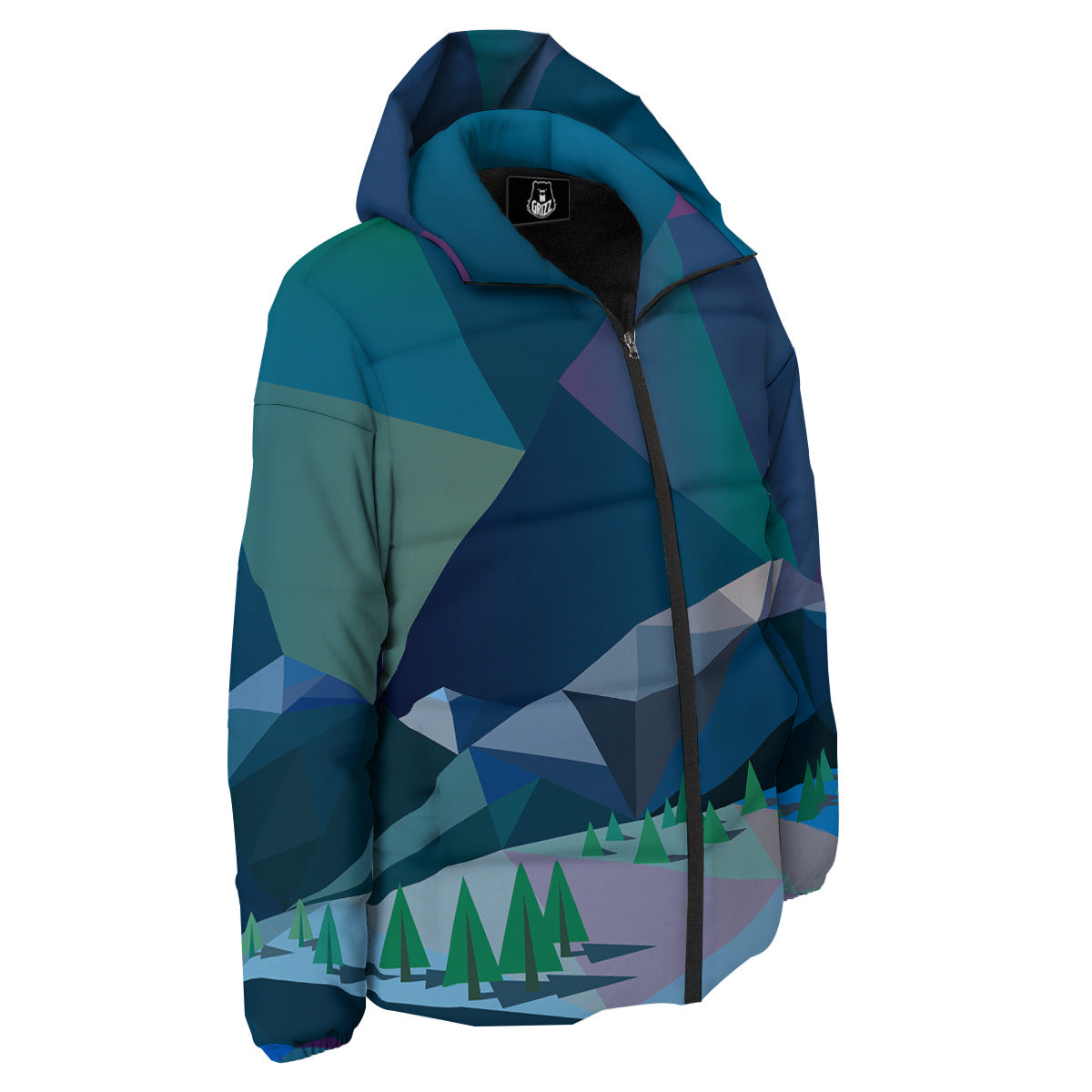Northern Lights Geometric Polygonal Print Down Jacket-grizzshop