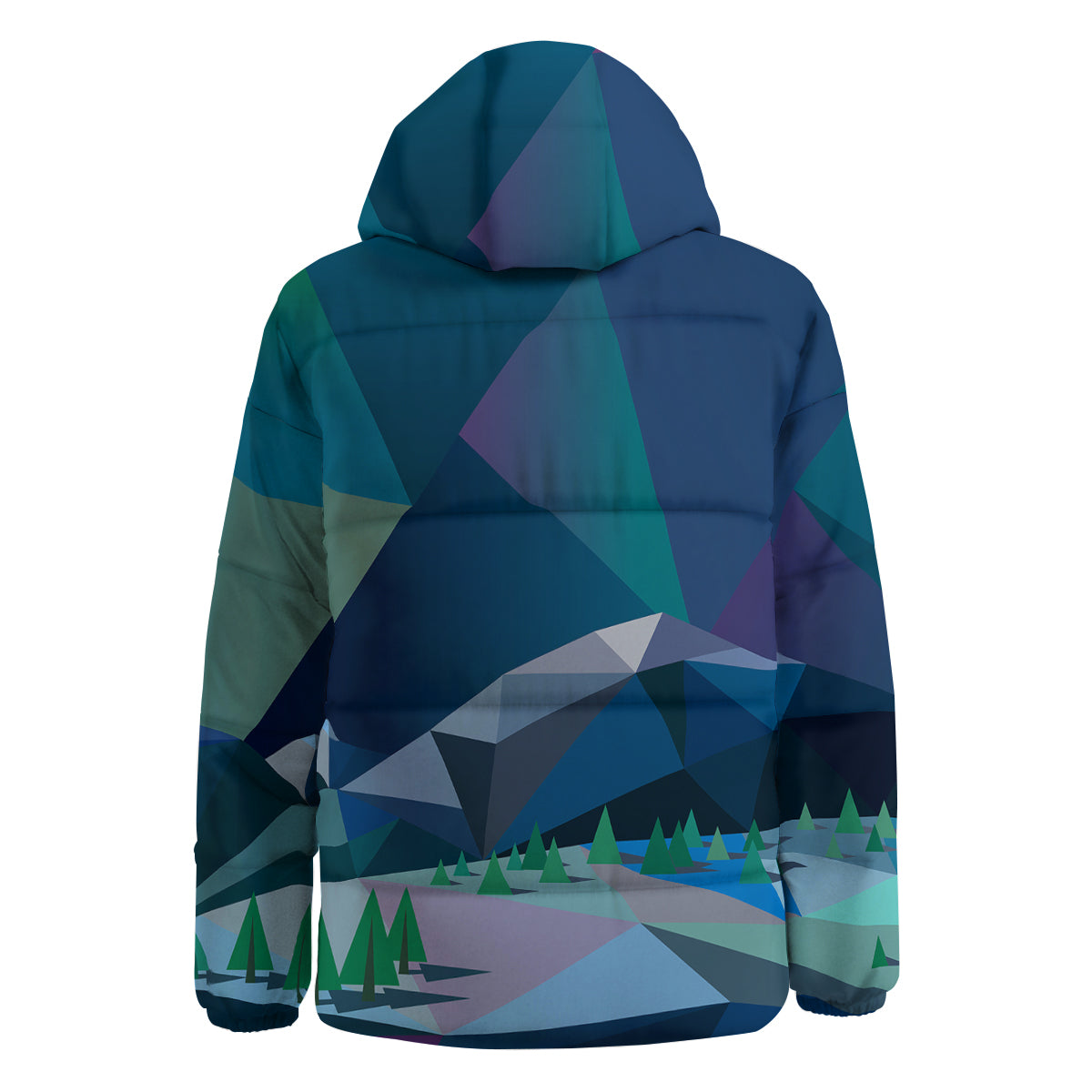 Northern Lights Geometric Polygonal Print Down Jacket-grizzshop