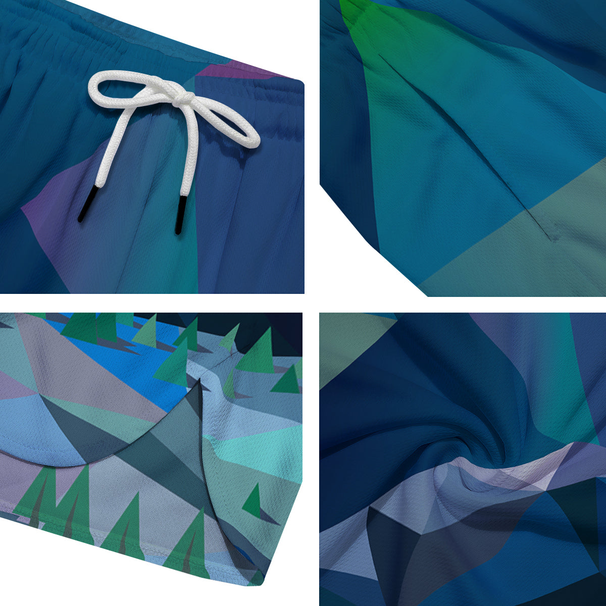 Northern Lights Geometric Polygonal Print Men's Running Shorts-grizzshop