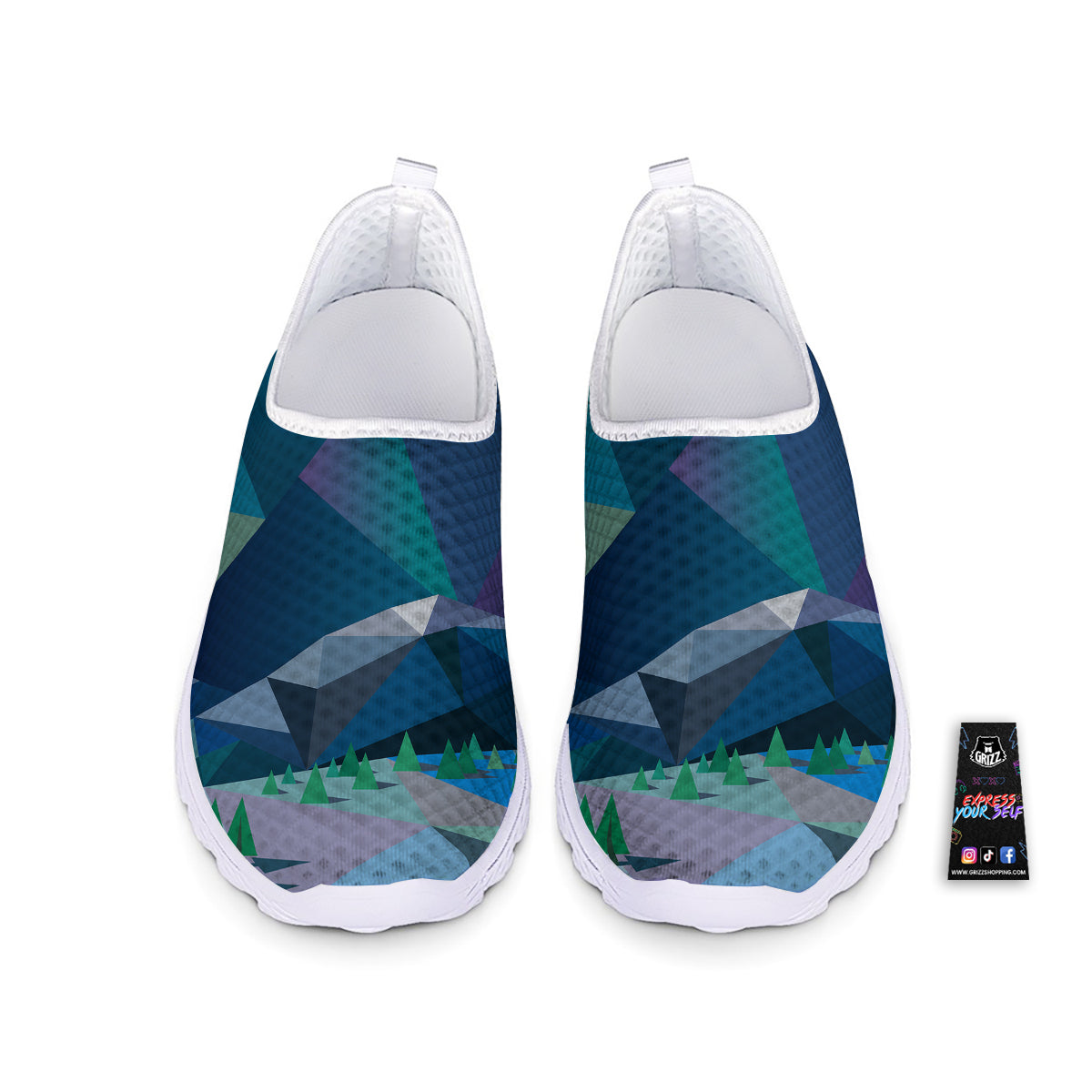 Northern Lights Geometric Polygonal Print Nurse Shoes-grizzshop