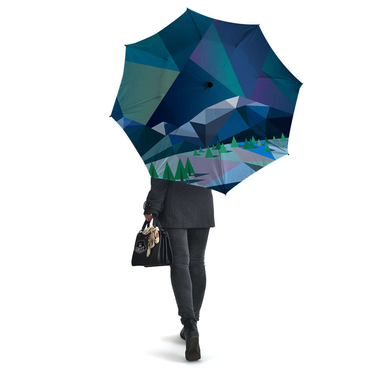 Northern Lights Geometric Polygonal Print Umbrella-grizzshop